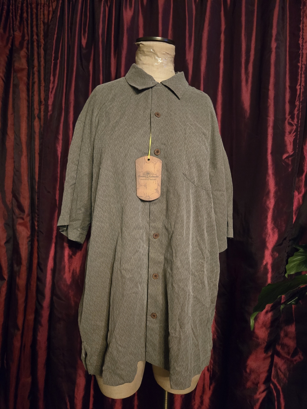 Tommy Bahama Brown Tag on Textured Gray Fabric